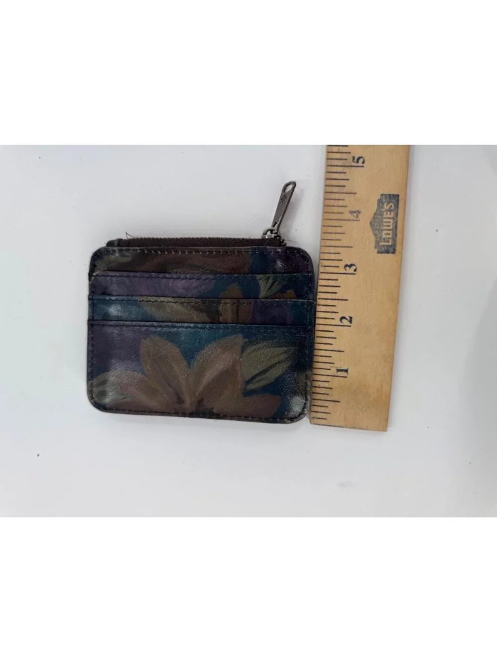 Patricia Nash Cassis Floral Leather Card Holder Wallet With Snap & Zipper Closur